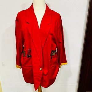Vintage Ideas Blazer Red Lightweight Jacket Western Cowgirl Embroidered Size 3XL